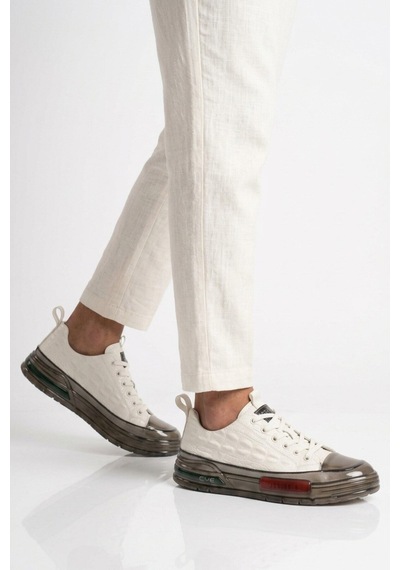 Voyager Beyaz Hakiki Deri Kroko Desenli Kalın Taban Erkek Casual Ayakkabı Sneaker E058 M