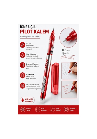 Pilot Kalem İğne Uçlu 1 Adet Stilo Pilot Kalem 0.5mm İnce Uçlu Pilot Kalem Likit Mürekkepli Pilot Kalem Kırmızı