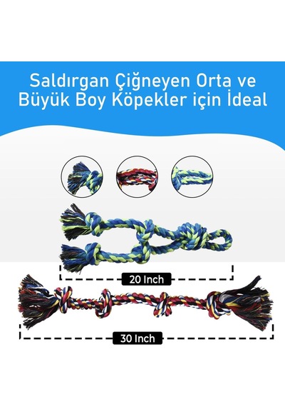 2 Li Büyük Boy Köpek Halat Oyuncağı Seti Isırma Çekiştirme Diş Kaşıma Eğitim İpi