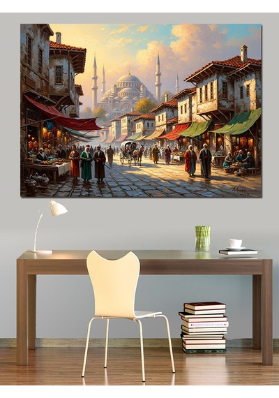 Eski İstanbul Sokaklarında Tarihi Yaşam Dekoratif Kanvas - Mdf Ahşap Tablo