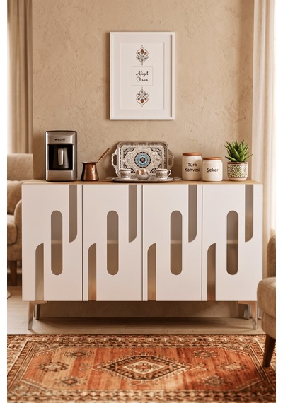 Ka1229bts Ece120 Konsol, Kahve Köşesi Ve Tv Sehpası, Çok Amaçlı Dolap Beyaz - Traverten - Sılver 120cm Ka1229bts Ece120 Konsol, Kahve Köşesi Ve Tv Sehpası, Çok Amaçlı Dolap Beyaz - Traverten - Sılver 120cm