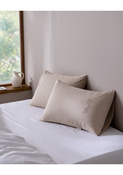 Aveline 2'li %100 Pamuk Nakışlı Yastık Kılıfı - Bej 8684427348277 Çok Renkli