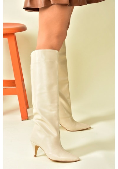 Fox Shoes Bej Alçak Topuklu Kadın Çizme N749204009 Bej