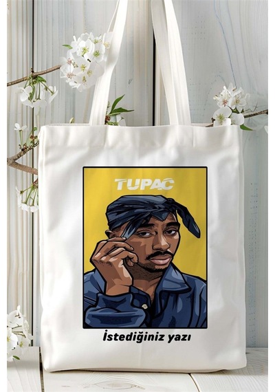 Art Hediye Twopac 2pac Rap Baskılı Bez Çanta Omuz Çantası Kişiye Özel Desen 3 Çok Renkli