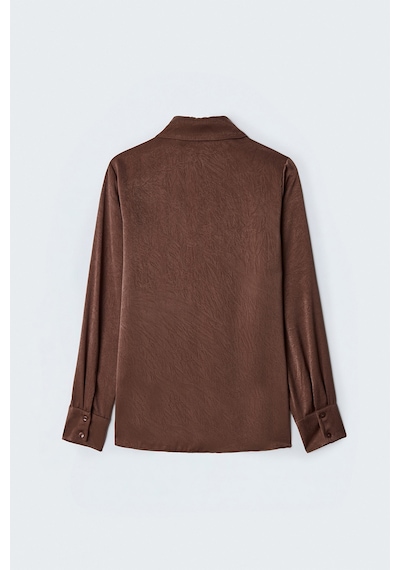 Sateen Gizli Patlı Gömlek - Açık Kahve-137599 Açık Kahverengi