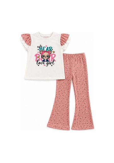 Esila Kids Kız Çocuk Takım Baskılı Yazlık Kısa Kollu Somon