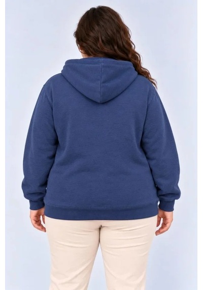 Zennamoda Battal Büyük Beden Üç İplik İçi Şardonlu Kapüşonlu Kanguru Cepli Kışlık Sweatshirt - Lacivert