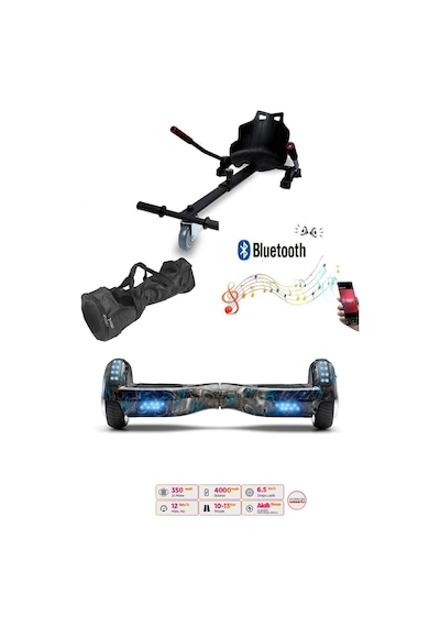 Elektrikli Kaykay Scooter Akıllı Denge Hoverboard + Hoverkart + Çanta Full Ledli Extrem Paket D18