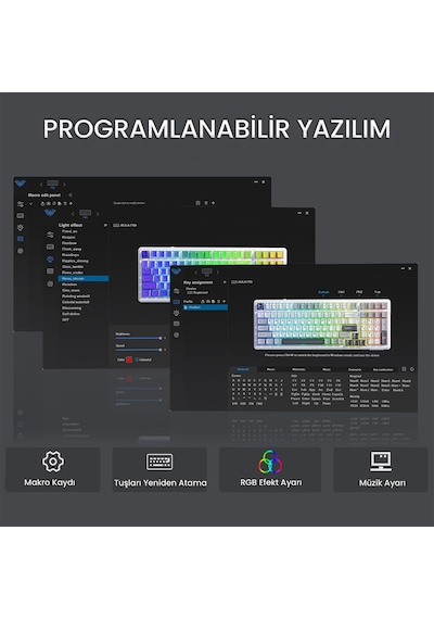 Aula F99 3 Modlu Rgb Hot Swap Mekanik Reaper Switch Kablosuz Makrolu Klavye Gri