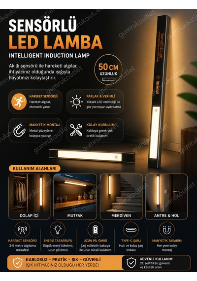 50 Cm Sensörlü Gün Işığı Led Lamba Beyaz