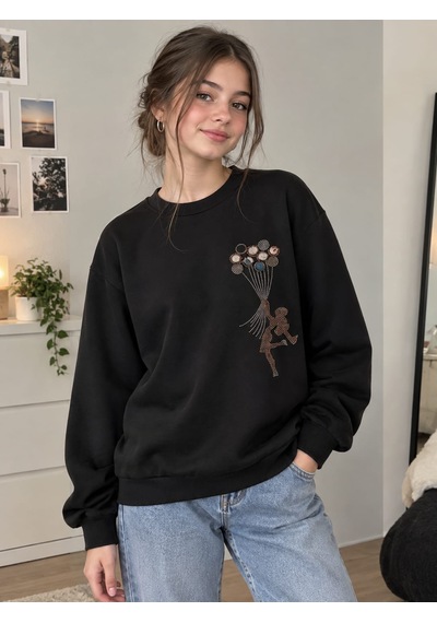 Papatyatrend Kız Çocuk Sweat siyah