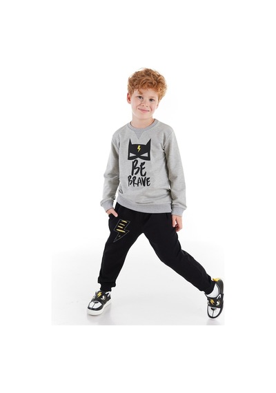 Denokids Cesur Erkek Çocuk Eşofman Takımı - Gri - Siyah