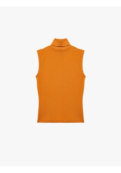 Koton Pamuklu Slim Fit Dik Yaka Kolsuz Bluz Kahverengi 6sak10046pk Kahve