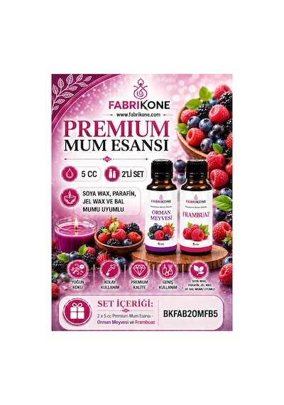 Premium Mum Esansı 5 Cc 2'li Set - Orman Meyvesi, Frambuaz - Soya Wax, Parafin, Jel Wax Ve Bal Mumu Uyumlu Bkfab2omfb5 Karışık