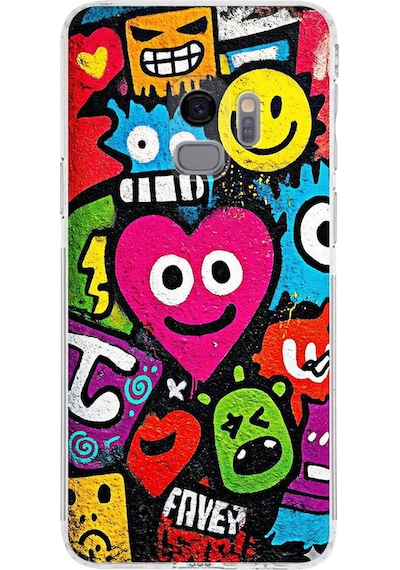 Samsung Galaxy S9 İle Uyumlu Grafiti Aşk Tasarımlı Şeffaf Silikon Kılıf Şeffaf