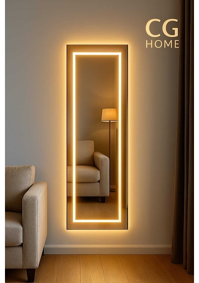 Biga Ledli Ayna, Dekoratif Ayna, Salon Aynası, Konsol Aynası 144x36 Cm 140 Günışığı