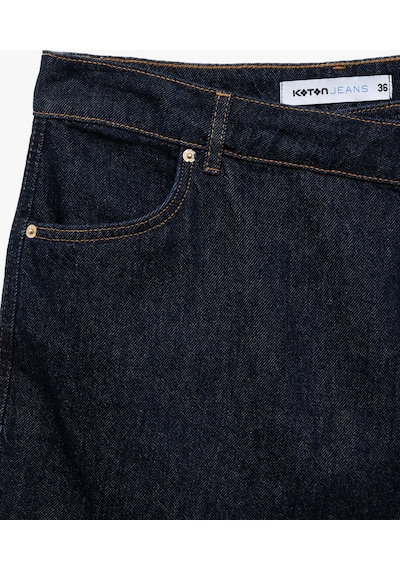 Koton Pamuklu Normal Bel Asimetrik Kesim Düğmeli Denim Şort Etek Koyu İndigo 7wal70002md