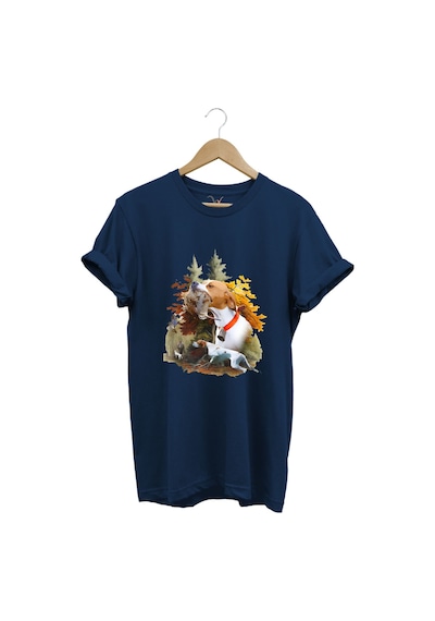 Hunting Avcılık Çulluk Ve English Pointer Av Köpeği Baskılı Regular Fit Lacivert T-shirt Lacivert