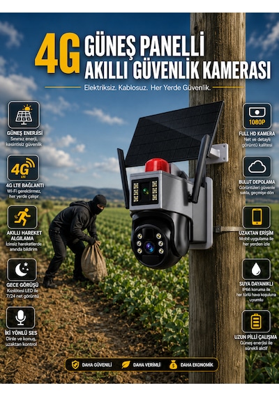 Güneş Panelli 4g Sim Kartla Çalışan Akıllı Kamera-çift Kameralı