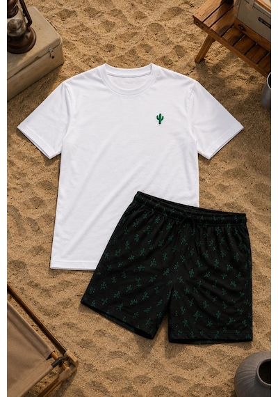 Nisanca Sportif Pamuk Şortlu Erkek Pijama Takımı Yesil