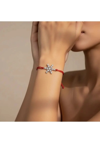 G&a Jewels - Kar Tanesi - 925 Ayar Gümüş 0.01ct Pırlanta Taşlı Kırmızı İpli Bileklik Gümüş - Kırmızı