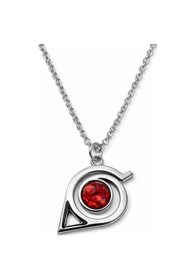 Naruto Konoha Sharingan Kolye Gümüş Renk 60 Cm Unisex Metal Zincir Çok renkli