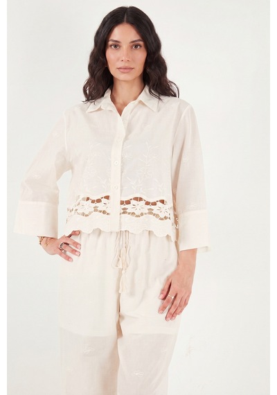 Lela Regular Fit Dantel Ve Brode İşlemeli Takım Bayan Takım 145m39432 Ekru