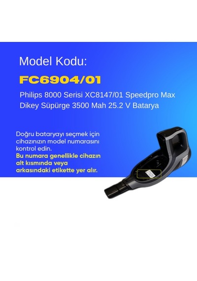 Philips 8000 Serisi Xc8147/01 Speedpro Max Dikey Süpürge 3500 Mah 25.2 V Batarya  Uyumlu Uzun Ömürlü, Maksimum Performans Pil