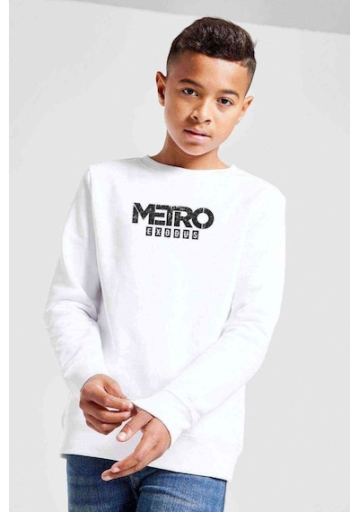 Tshirthane Metro Exodus Logo Baskılı Unisex Çocuk Beyaz Sweatshirt Beyaz