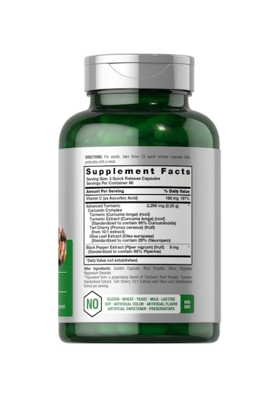 Turmeric Supplement With Black Pepper 2250mg 180 Capsules