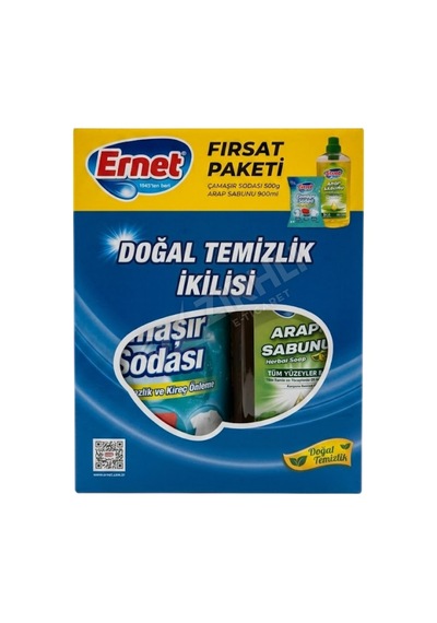 3 Adet Ernet Çamaşır Sodası 500 Gr + Sıvı Arap Sabunu 900 Gr 2'li Set