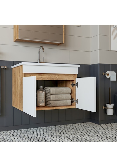 Roomart '' Lavabolu '' Atlantik-beyaz Mat Mdf 65 Cm Banyo Alt Dol Atlantik Çam - Beyaz