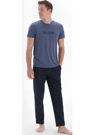 Eros 33020 Kısa Kol Erkek Pijama Takımı İndigo Mavi Indigo - Mavi