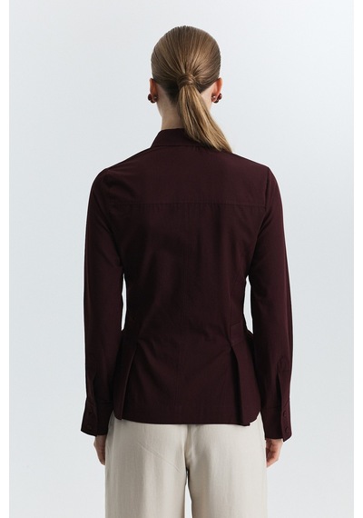 Antioch Peplum Poplin Gömlek Bordo
