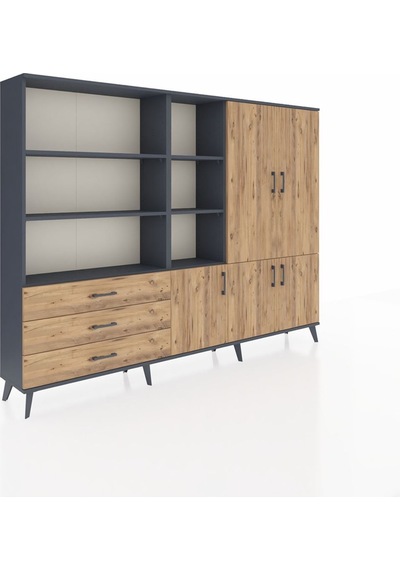 Arges Dolap 11 Raflı 3 Çekmeceli 5 Kapaklı 220x30x163 Antrasit-ça Antrasit-çam