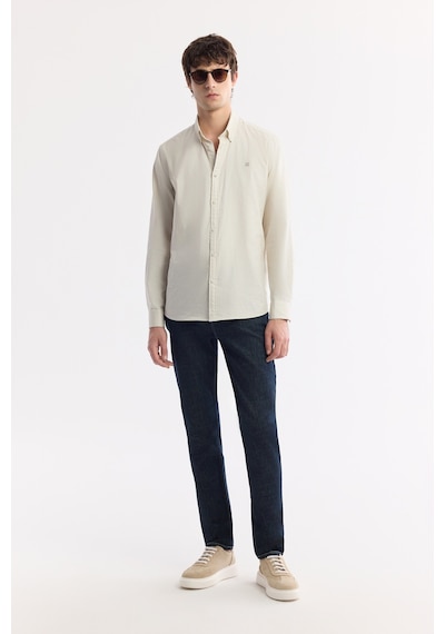 Avva Erkek Bej Düğmeli Yaka %100 Pamuk Oxford Regular Fit Gömlek B002034