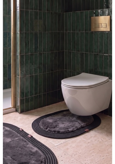 Banyo Paspası Takımı 60x100+40x60 Cm Düz Antrasit Gri & Siyah
