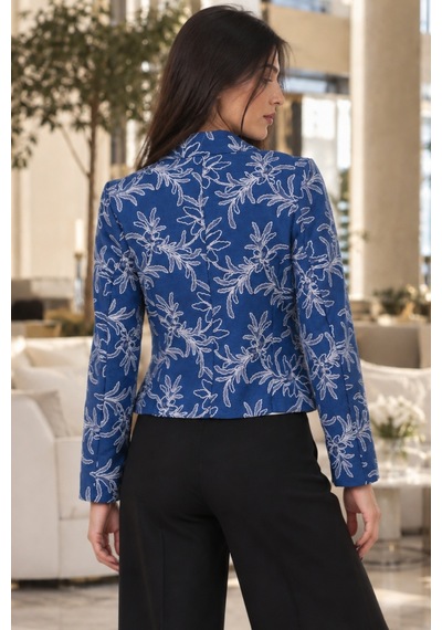 Armonika Kadın Saks Kruvaze Yaka Desenli Crop Ceket Arm-27k001025