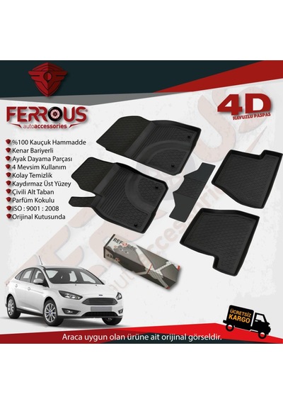 Turkmenaksesuar Ford Focus 4 Refref 4D Havuzlu Kauçuk Paspas 2015 Ve Üstü Siyah