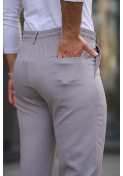 Defymoda Erkek Beli Bağcıklı Jogger Pantolon Gri