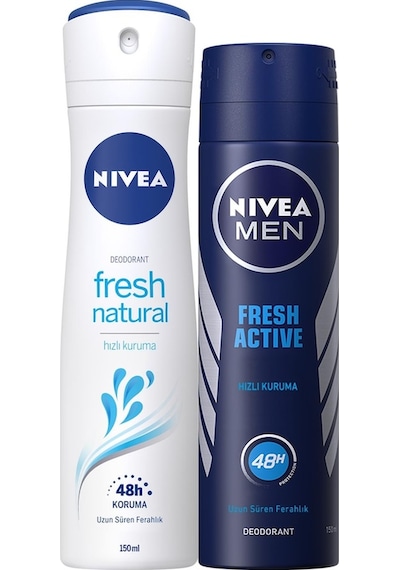 Nivea Fresh Natural Kadın Sprey Deodorant 150 ML+ Men Fresh Active Erkek Sprey Deodorant 150 ML