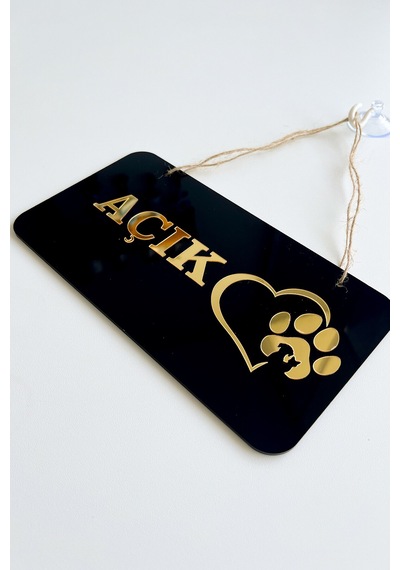 Pet Shoplar İçin Gold Tasarımlı Pleksi Kapı Tabelası Açık/kapalı