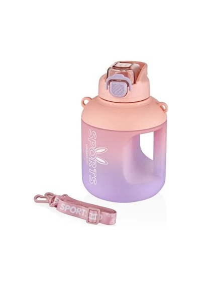 Vagonlife 1100ml Çift Renk Pipetli Taşıma Askılı Ve Kulplu Motivasyon Su Matarası Sticker Pembe-mor 0