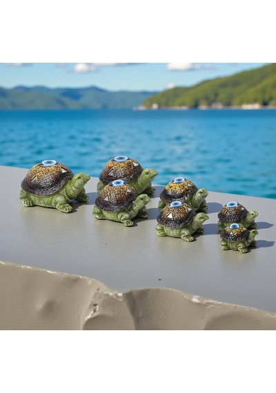 Feng Shui Nazar Boncuğu Motifli 7 Li Caretta Caretta Heykel Biblo Dekoratif Ürün Konsol Vitrin Süsü