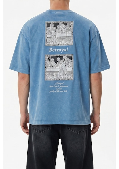 Respire Erkek Betrayal Baskılı Yıkamalı Oversize T-shirt Bebe Mavi Bebek Mavisi