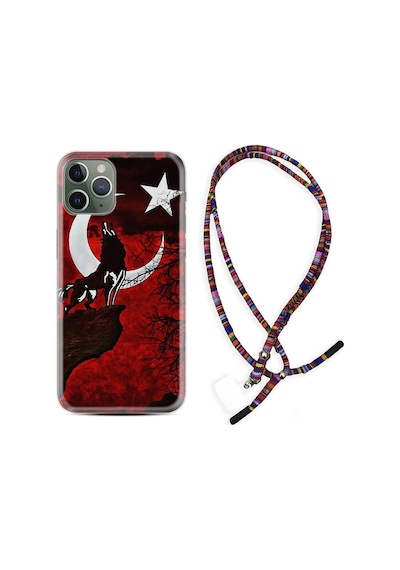 Apple Uyumlu iPhone 13 Pro Kılıf Rasta Boyun Askılı Wolf And Moon 2 1381