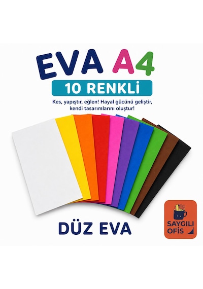 Saygılıofis A4 Ebat Düz Eva Yapışkansız Eva 10 Renk 1 Paket
