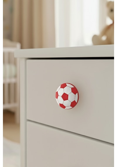 5 Adet Futbol Topu Çocuk Odası Mobilya Kulbu Seti - Polyester - Tek Vidalı Dolap Ve Çekmece Kulpları Kırmızı