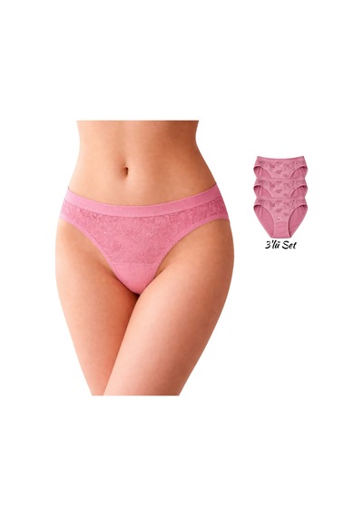 Tutku Kadın Pamuklu Slip Külot 3'lü Set Rahat Kesim Günlük Pembe