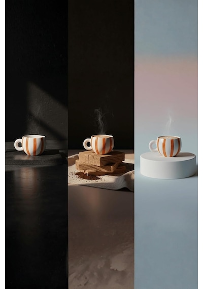 El Yapımı Seramik Turuncu Çizgili 400 Ml Çay Kahve Mug Kupası Mıt1323 Beyaz - Çok Renkli